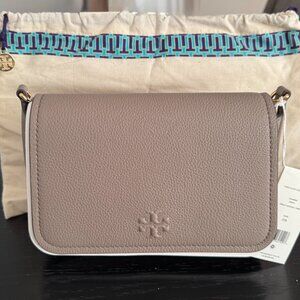 Tory Burch Thea Flap Crossbody Gray Heron
